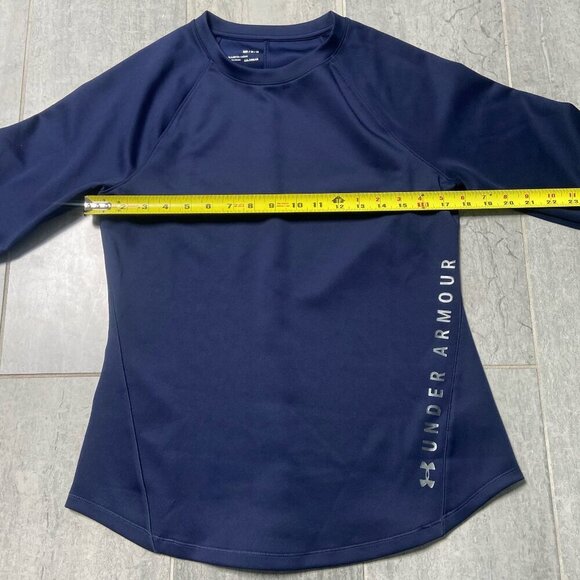 Under Armour ColdGear Long Sleeve Curved Hem Tee Shirt Thumbholes Blue Medium - Picture 7 of 10
